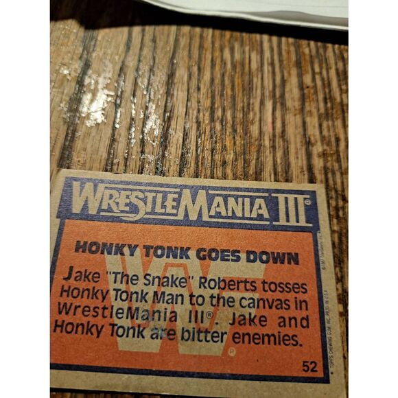 Vintage 1987 Topps WWF WrestleMania III Trading Card 52 Honky Tonk Jake Roberts - Picture 4 of 4